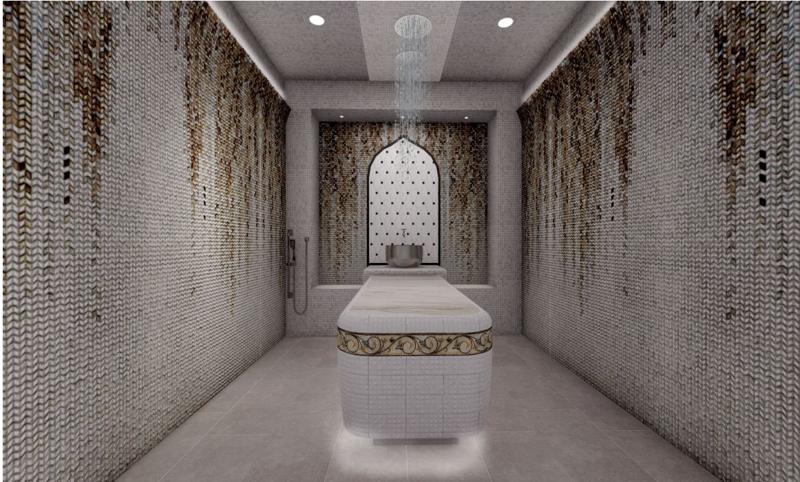 The mosaic-tiled treatment room